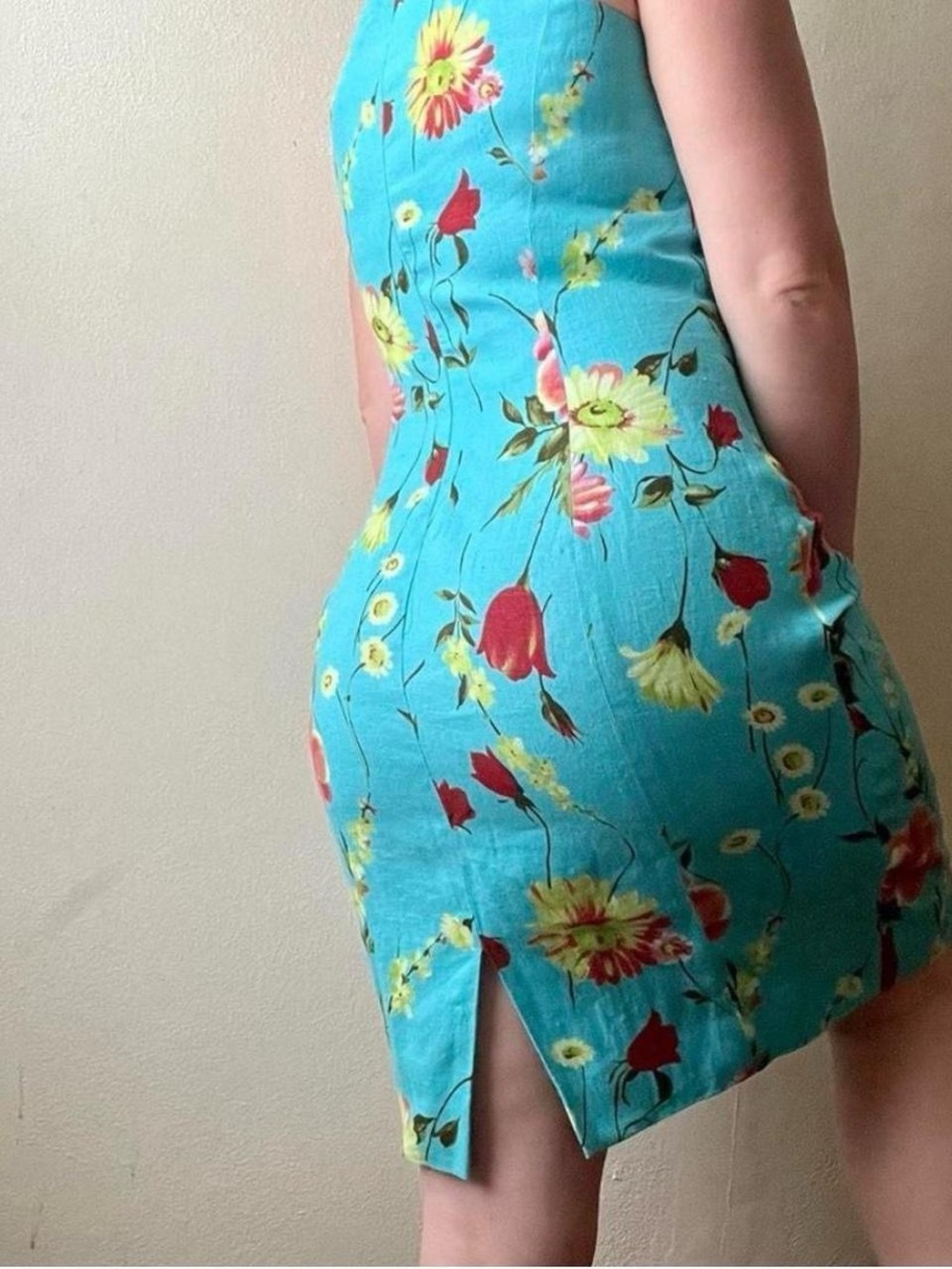90’s vintage Jones New York bright blue floral print linen shift dress - Picture 6 of 8